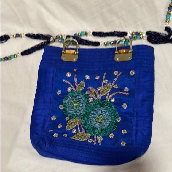 Vibrant Blue and Green Embroidered Crossbody Bag - Picture 1 of 8